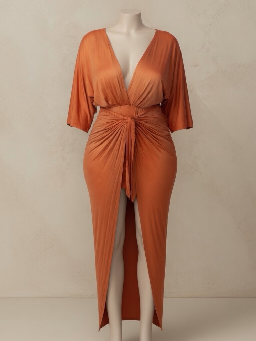 Rust Orange Twist Front Maxi Dress